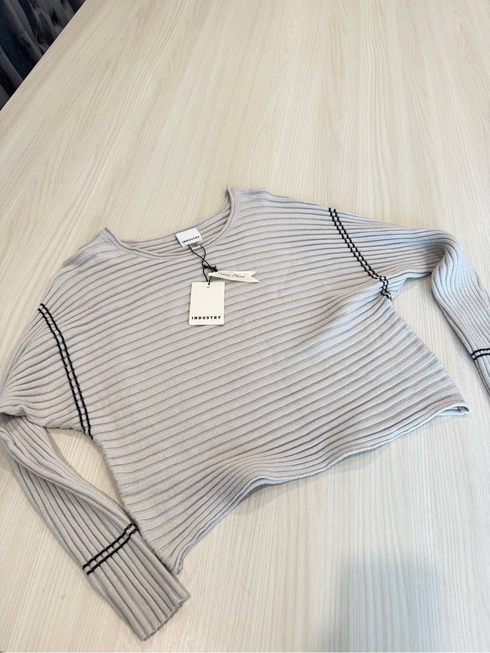 INDUSTRY Ribbed Crewneck Sweater in Light Gray